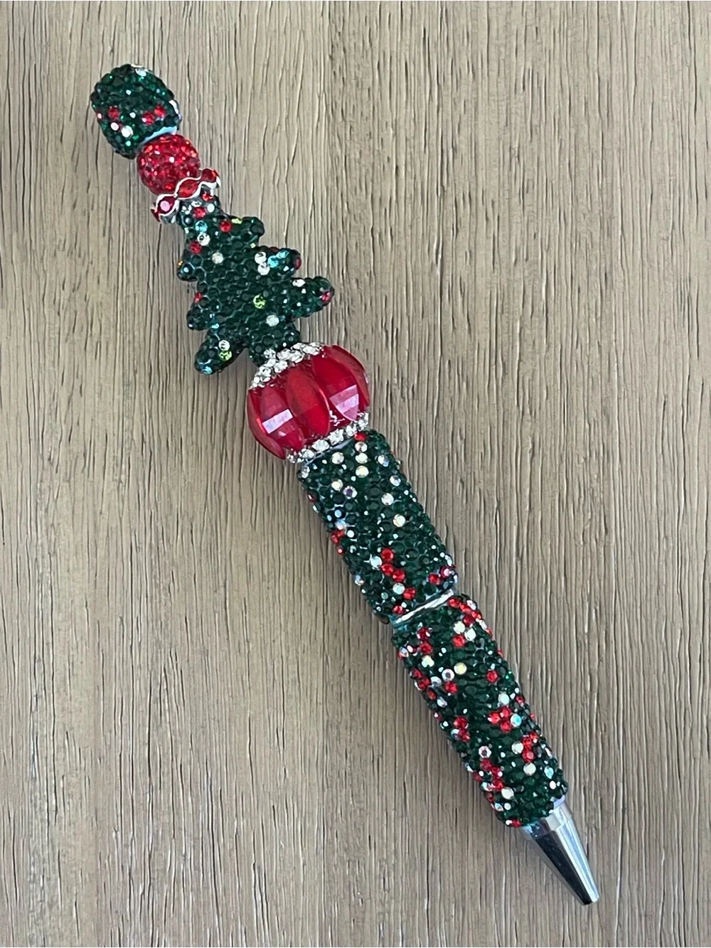 Beaded Pen Festive Christmas Tree Rhinestone Green & Red